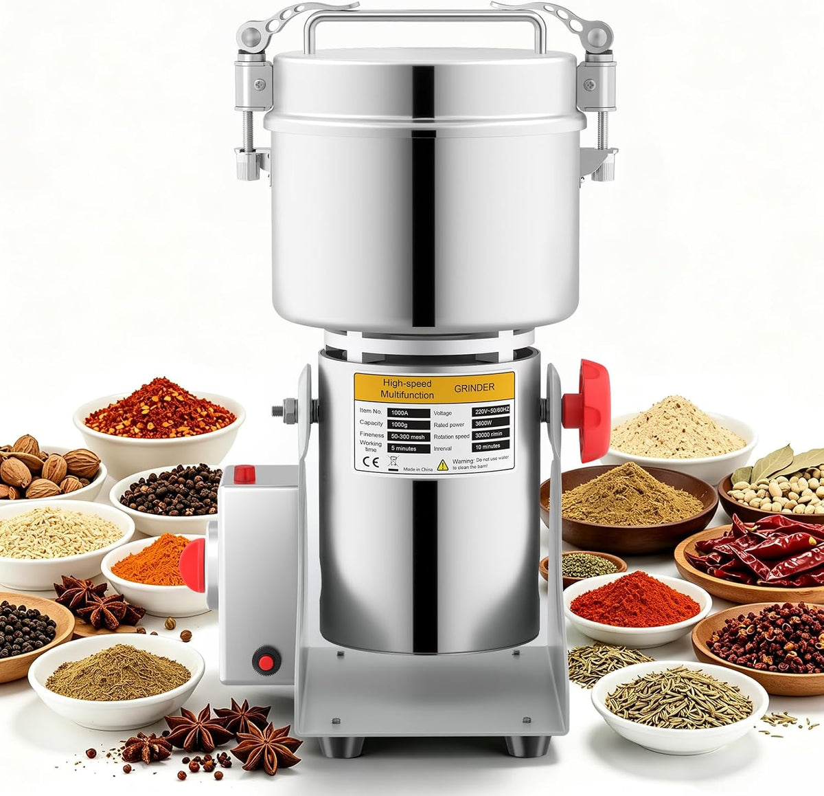Thalyrnn Młynki do zboża, 3600 W – 1000 g, Srebrny, stal nierdzewna, Moulin – licznik, profesjonalny