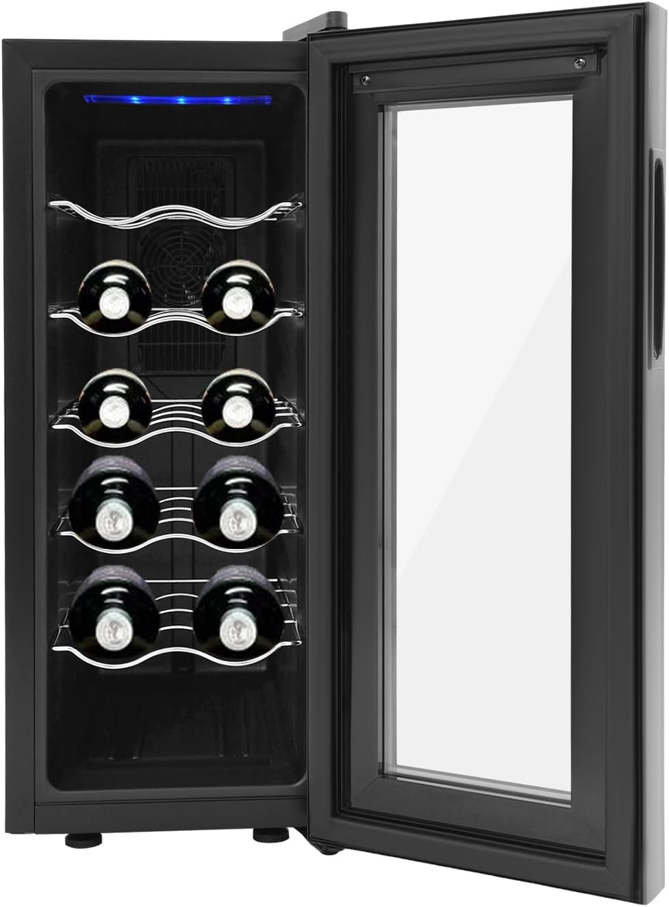 Lodówka JDBDU – 39 dB, Czarny, oświetlenie LED, ochrona UV – 12 butelek, na wino z wyświetlaczem LED, szafka na wino 12-18°C