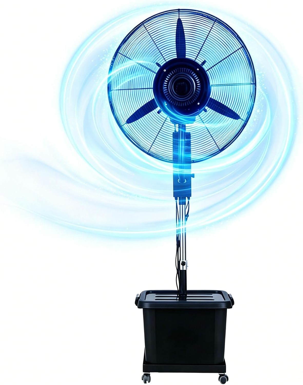 Wentylator stojący Lsoiup, 200 cm, 42 l, 220 V – Biały, regulowana wysokość, Odświeżacz powietrza, Ø 71 cm – kółka jezdne, oscylacja 90 ° Left- Right