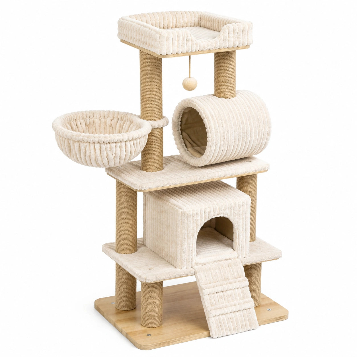 Árbol para gatos de madera y sisal beige