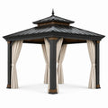 Gazebo de Metal con Techo de Acero Galvanizado y Cortinas de Poliéster 300x300 cm