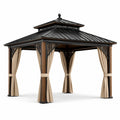 Pérgola de aluminio y acero con cortinas de poliéster