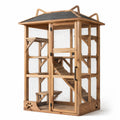 Jaula para gatos de madera y metal con techo inclinado, marrón claro, 150 cm