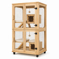 Jaula para gatos de madera y alambre de acero con ruedas