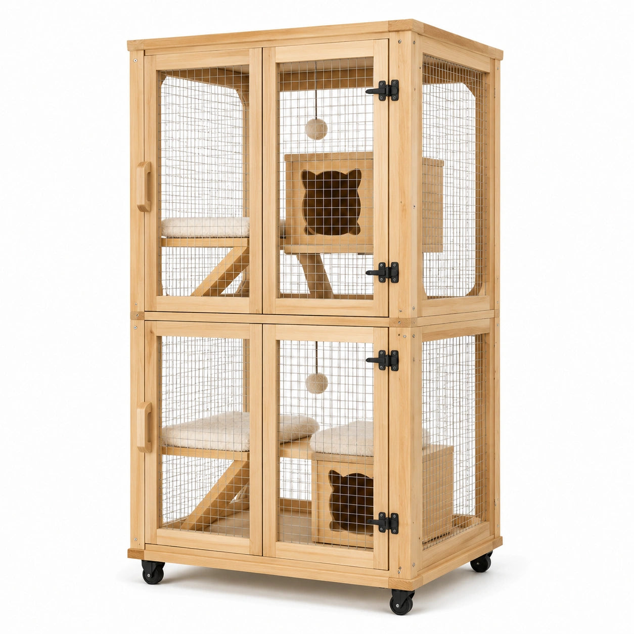 Jaula para gatos de madera y alambre de acero con ruedas