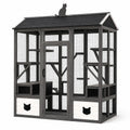 Caseta de madera para gatos con malla metálica y techo inclinado gris