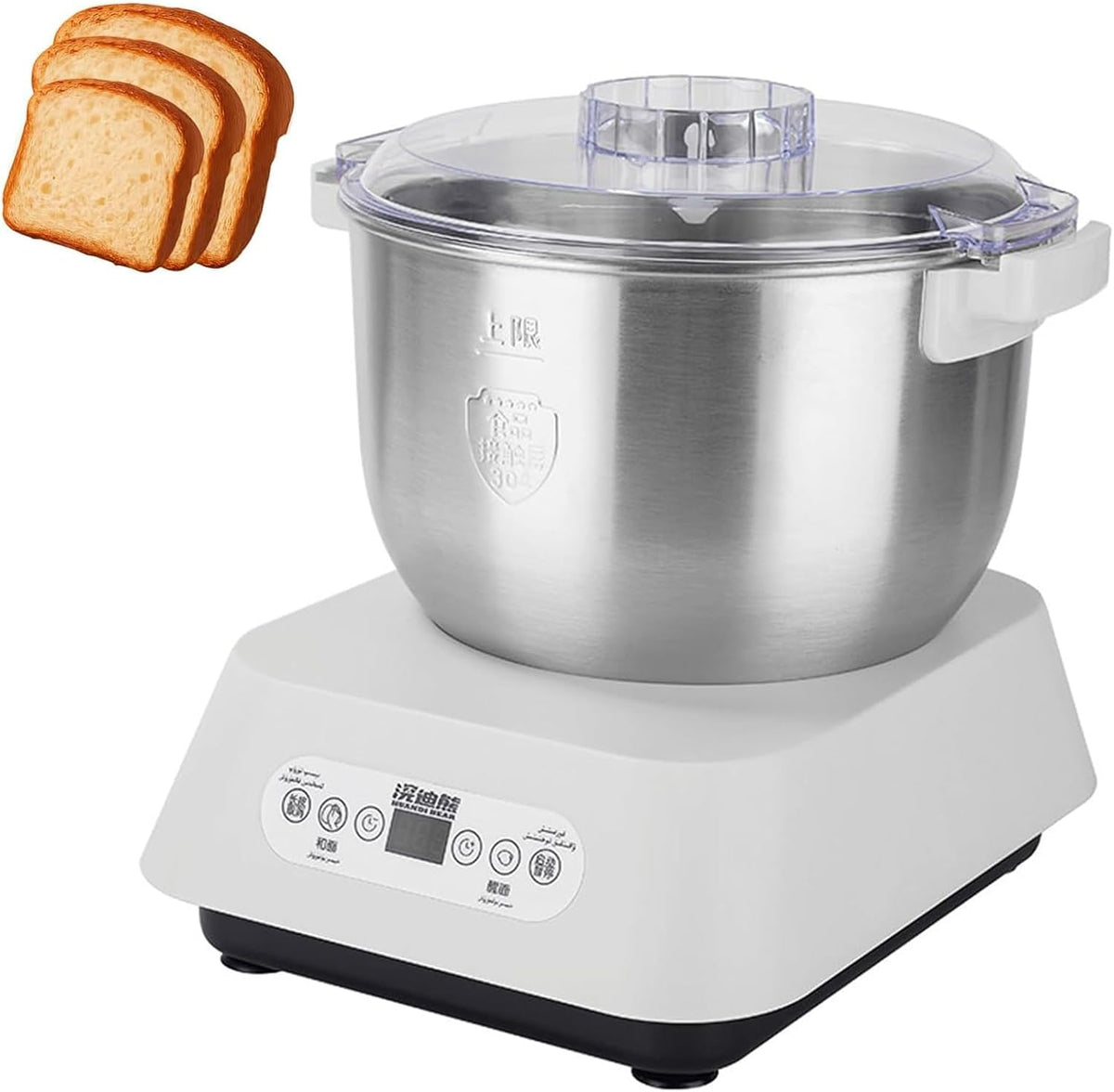 Mikser, 5 L – 220 V, 200 W, Biały/Srebrny, stal nierdzewna – timer, Do Ciasta Ze Stali Nierdzewnej