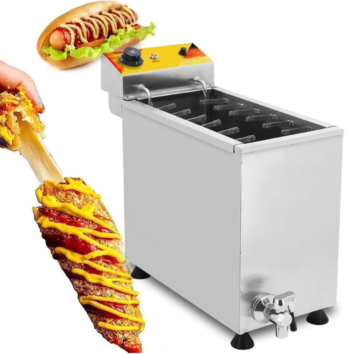 Frytkownica ZHIGUANYUN, 25 l – 3000 W, Szary, stal nierdzewna, Hot Dogs maszyna – Stabilny, Restauracja, Handel, dla psów kukurydzianych