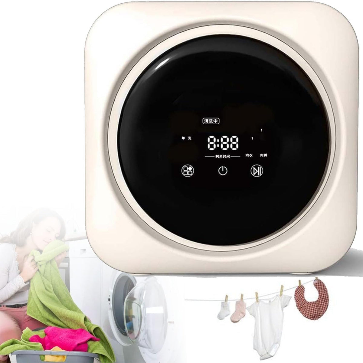 Pralka MLYYYDSS, 3,5 l, 55 dB – Biały/Czarny, do bielizny, w pełni automatyczna mała mini do skarpetek 3,5 l, przenośna