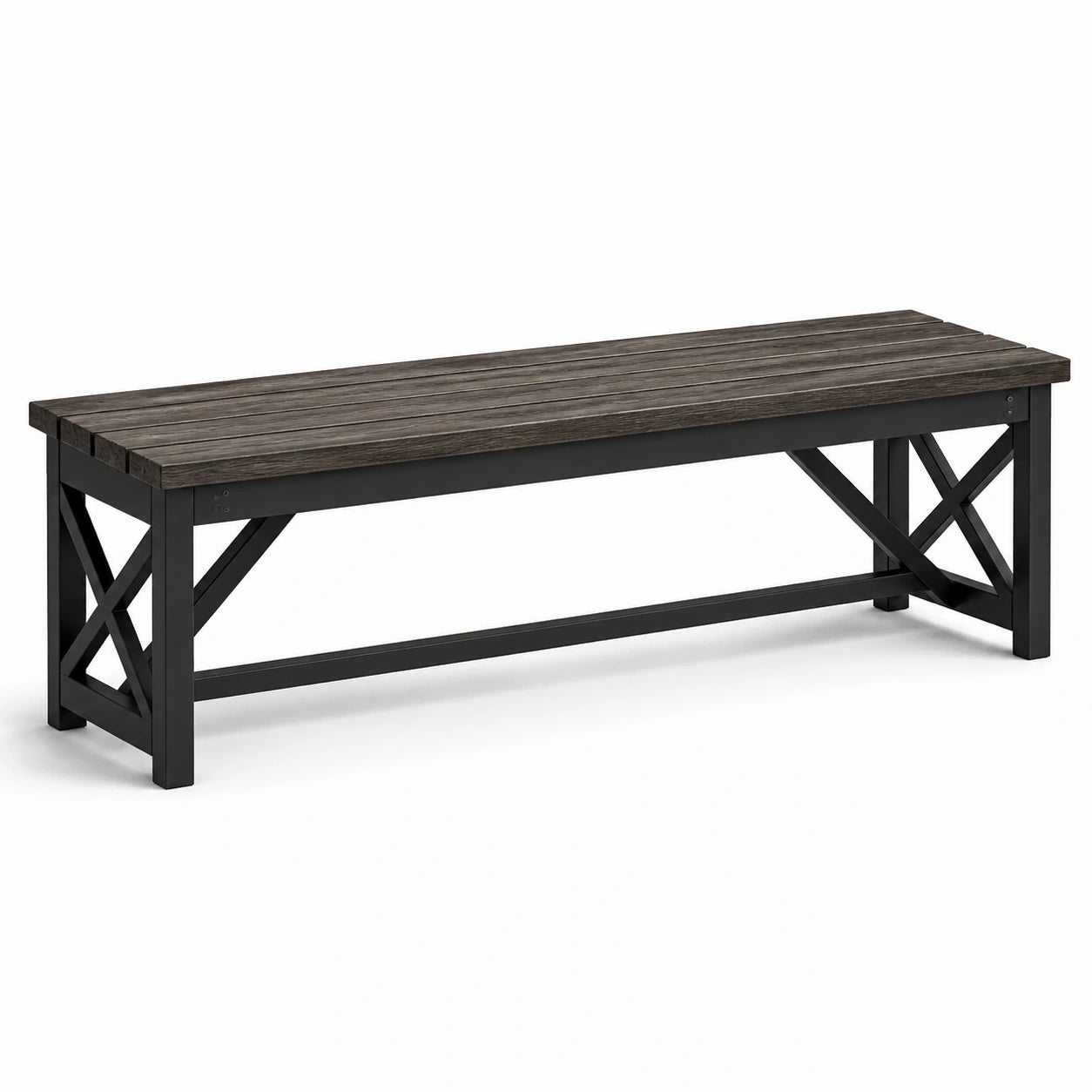 Banco de madera maciza y metal negro para exterior 180cm