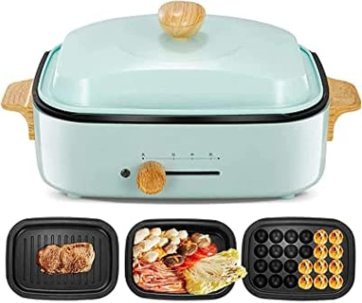 Wosk elektryczny Qingingg, 1200 W – 410 mm, 220 V, Niebieski, aluminium – 3 w 1, naczynia kuchenne, przenośne, niebieskie – małe urządzenie Takoyaki