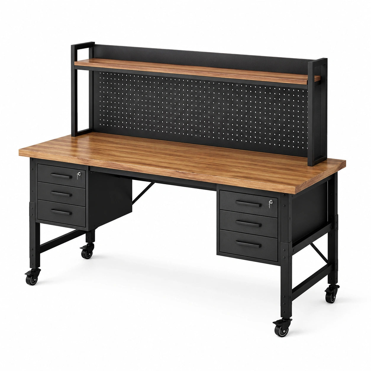 Mesa de trabajo con estructura de metal y superficie de roble 152 cm