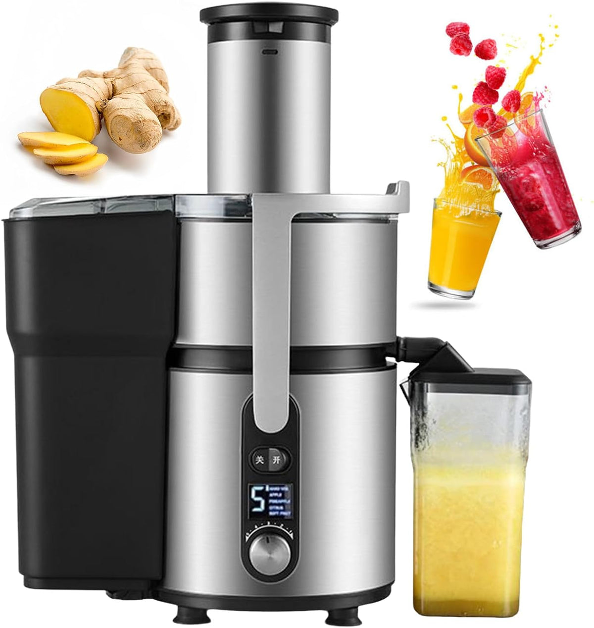 pealiritansemen Wyciskarka wolnoobrotowa – 1250 W, 84 mm, 750 ml, Srebrny – stal nierdzewna, sokowirówka, Wyciąg z soku, profesjonalny