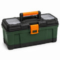Caja de herramientas de plástico con compartimentos y asa ergonómica