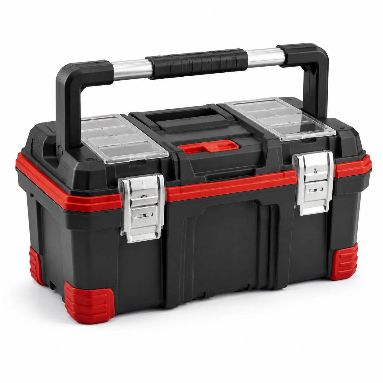Caja de herramientas de plástico con detalles metálicos 52x30x28 cm negro/rojo
