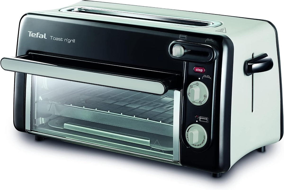 Tefal Grill, Srebrny – stal nierdzewna, Elektryczny piec pizzy, Szybkie gotowanie bez podgrzewania do 210°C, Ciepłe i gotować pizze lub ciasta