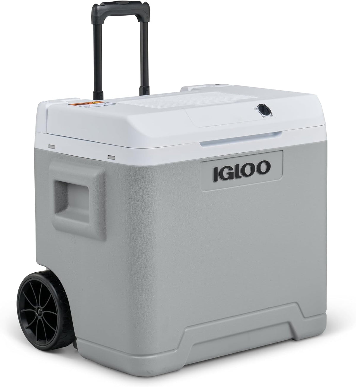 Lodówka Igloo, IE42 – 42 L, 230 V, Szary/Biały, IE42 elektryczna 42L – 12/230V, Termoelektryczna z kółkami i uchwytem teleskopowym do auta, kampera