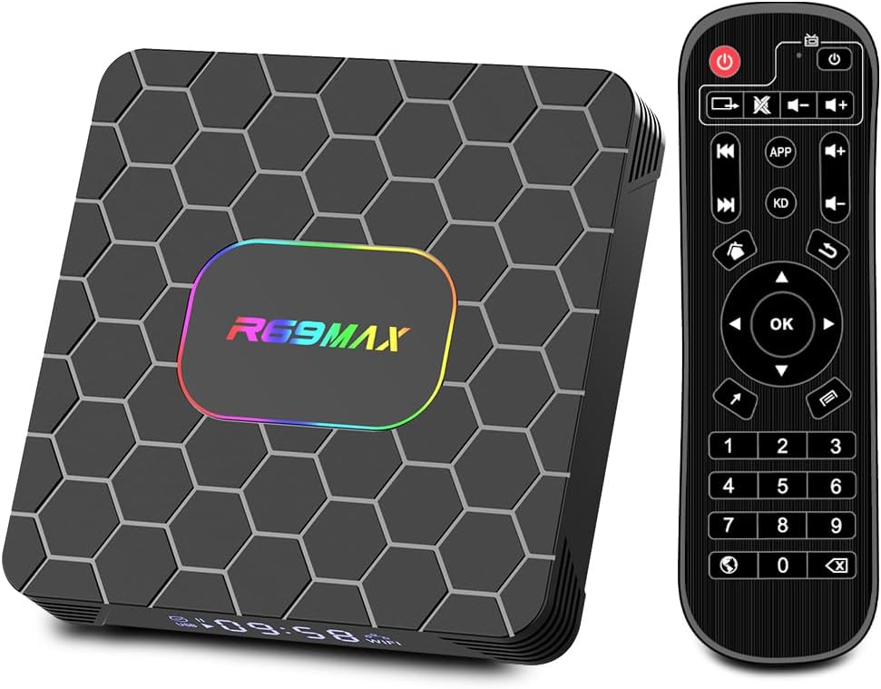 Dulmssxy Telewizor Smart TV, R69MAX, 100 M, 2.4 G – Czarny, USB, Wi-Fi, Smart TV – Android R69MAX 4GB, 3D efekt, Android OS, DLNA streaming