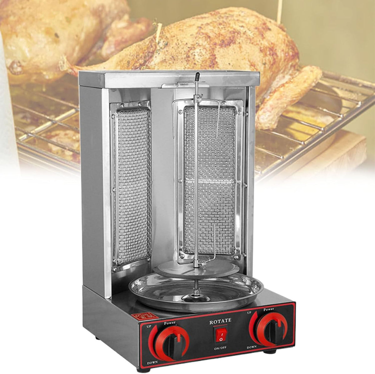 Grill stołowy – 3000 W, 300 x 300 x 490 mm, 110 V, Srebrny – stal nierdzewna, funkcja grilla, Grill, Grill z gazowym ogniem – srebro