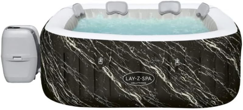 Wanny z hydromasażem, 180 x 180 cm – Czarny/Biały, oświetlenie LED, pilot zdalnego sterowania, Lay-Z Spa Hollywood Airjet nadmuchiwane spa