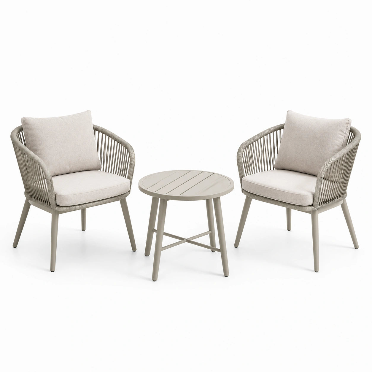 Conjunto de jardín de aluminio y cuerda con sillas y mesa gris