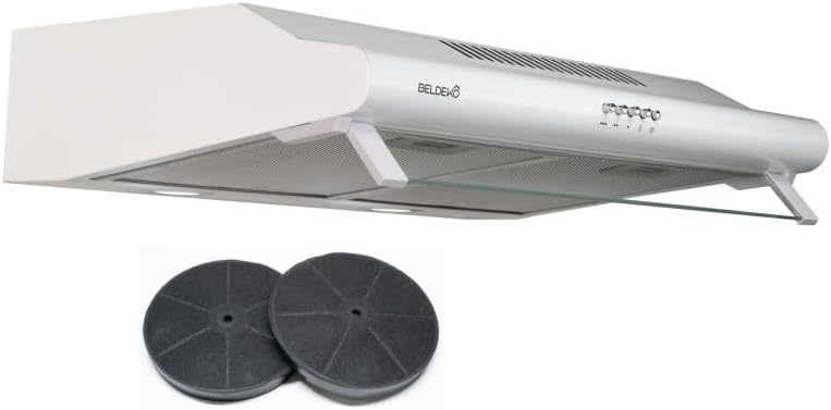 BELDEKO Okap kuchenny, 60 cm – 200 W, Biały, oświetlenie LED, Osłona próżniowa – 435 m3 / h, ewakuacja i recykling