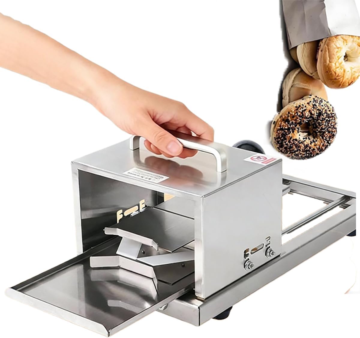 Maszyny do cięcia bajgli, 12 x 15 cm, Srebrny – do cięcia nawet bajgle, Chleb Slicer z ostrza ze stali nierdzewnej