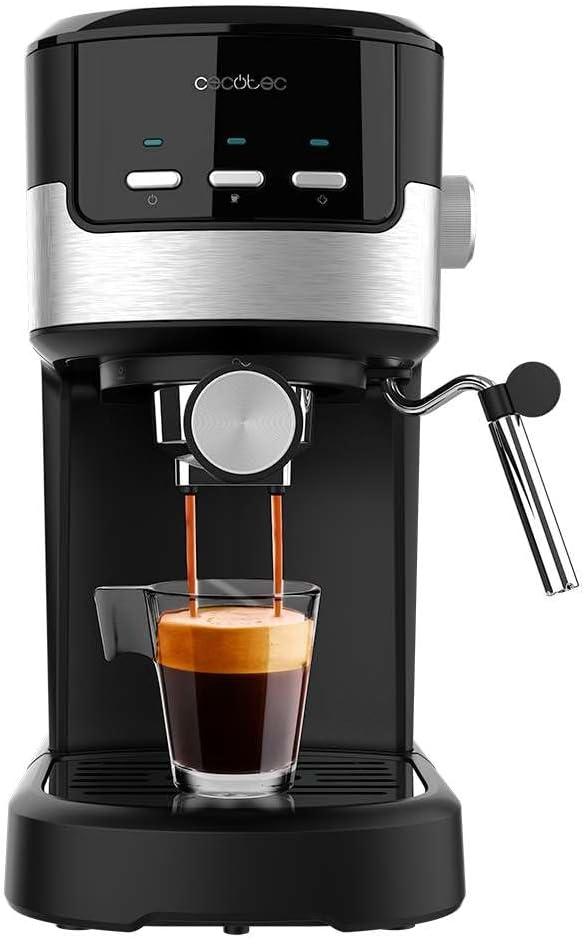 Cecotec Ekspres do kawy, 1100 W, 20 bar, Czarny/Srebrny – Kompaktowy Espresso Power Espresso 20 Pecan. 1100 W, 20 barów, system Thermoblock