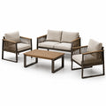 Conjunto de aluminio y acacia con cojines gris claro