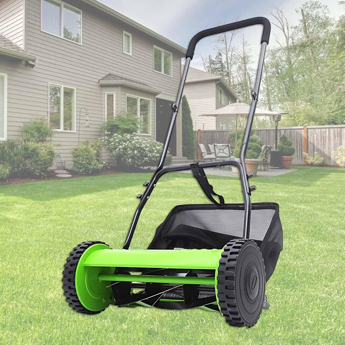 PRECISTECH Kosiarki rotacyjne, 33 mm, 18,5 l, Zielony/Czarny – regulowana wysokość, Kosiarka Manualna Bez Prądu I Benzyny