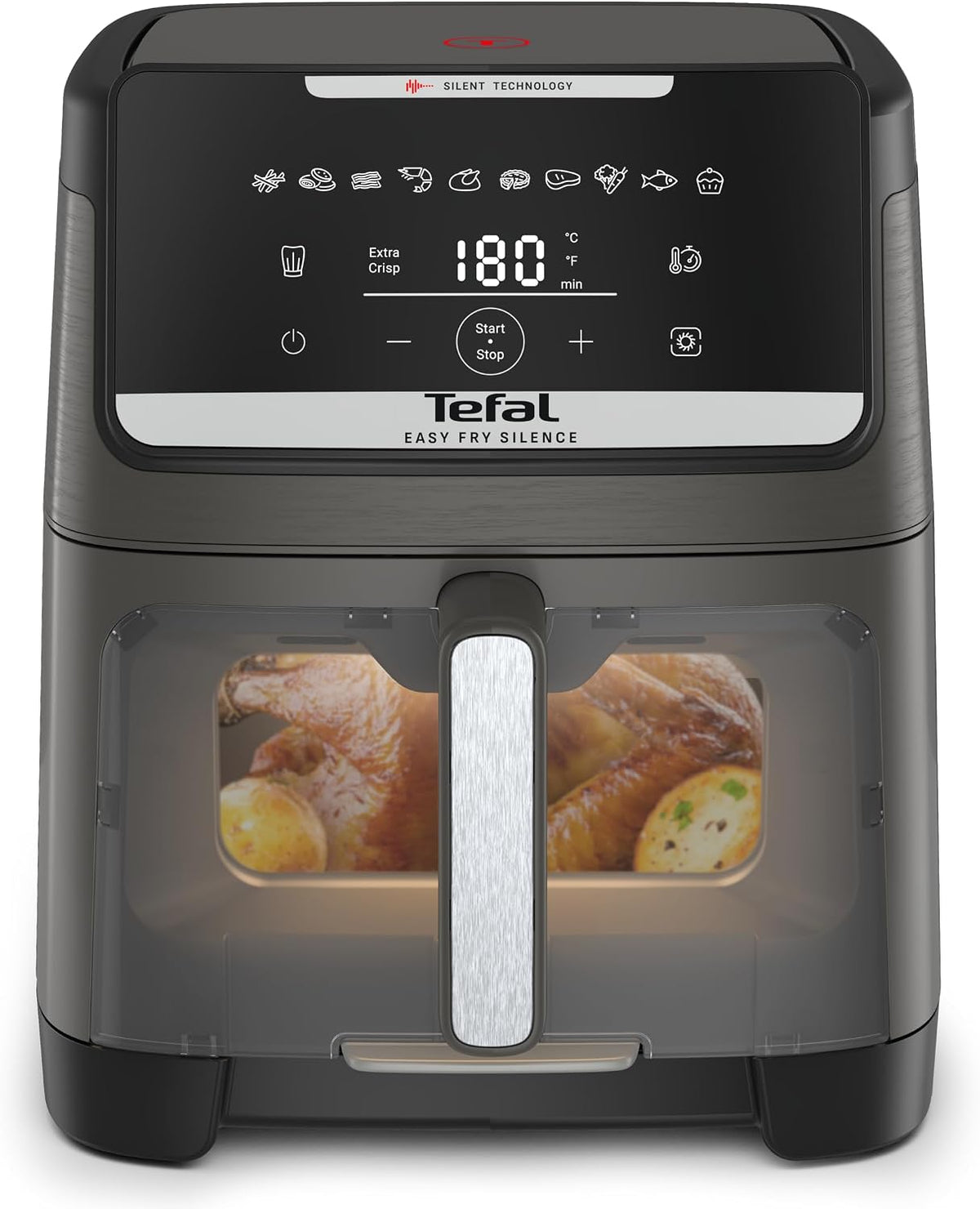 Tefal Frytkownica beztłuszczowa, air fryer, EY846H – 7 L, 43 dB, Czarny/Srebrny, EY846H Easy Fry Silence 7L