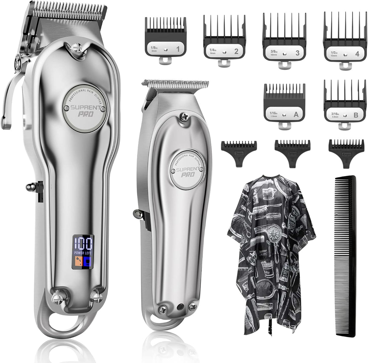 Maszynki do strzyżenia SUPRENT, 2 mm, Srebrny, metal – oświetlenie LED, maszynka do strzyżenia, Profesjonalny zamiatarka do włosów Men- Kit