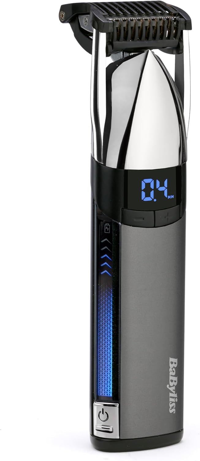 Kosiarki do twarzy BaByliss – 0,4 mm, Srebrny, metal, oświetlenie LED – praca bezprzewodowa, prezent dla mężczyzn, bezprzewodowy i wodoodporny