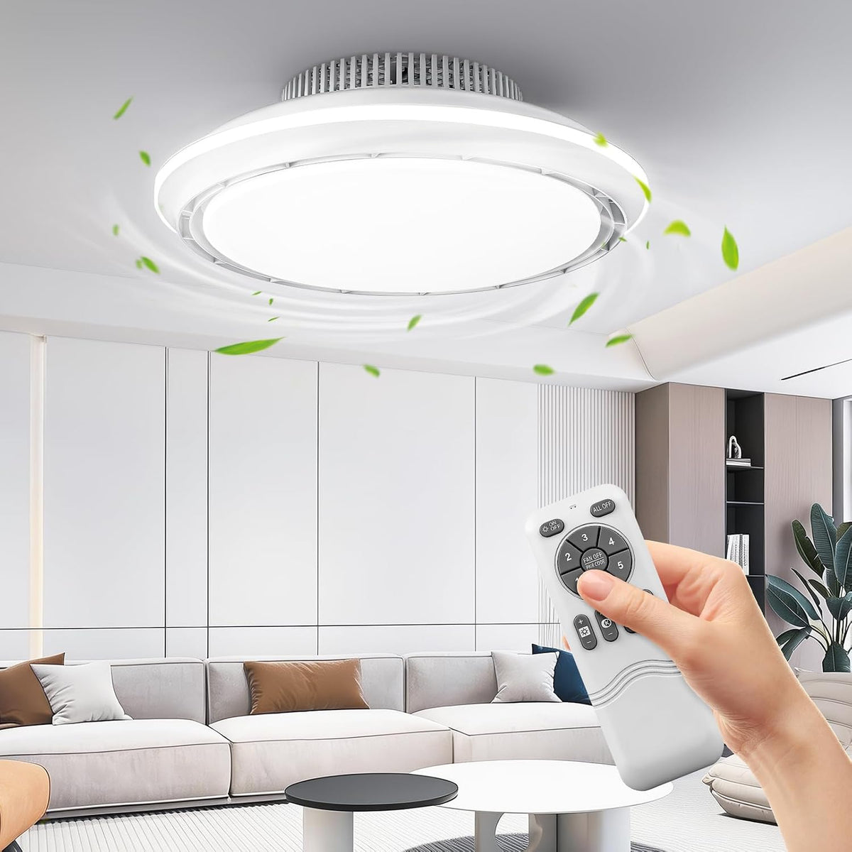Wentylator sufitowy Yelyee, 6500K, Biały – oświetlenie LED, pilot zdalnego sterowania, Wentylator 3000- 6500K, zegar – dekoracja pokoju dziennego