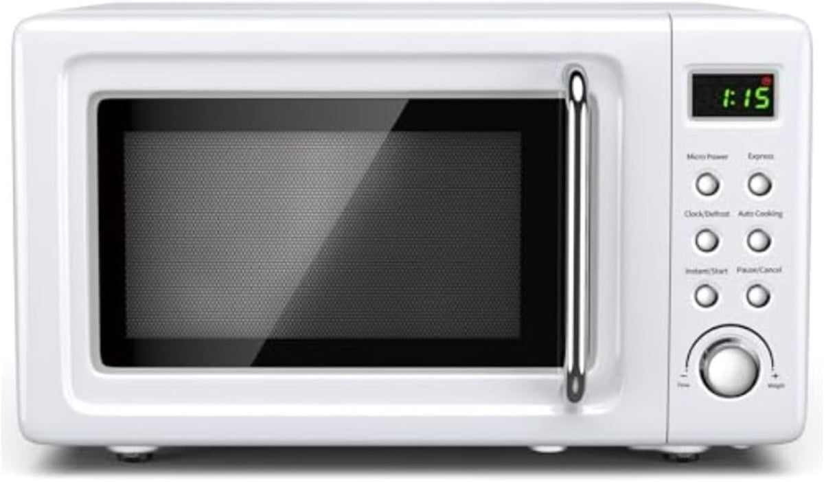 ZGQFLXNYTPC Kuchenka mikrofalowa, 700 W, Srebrny, Retro z blatem 0 – 7 Cu.ft 700 W ze stali walcowanej na zimno z regulacją czasu