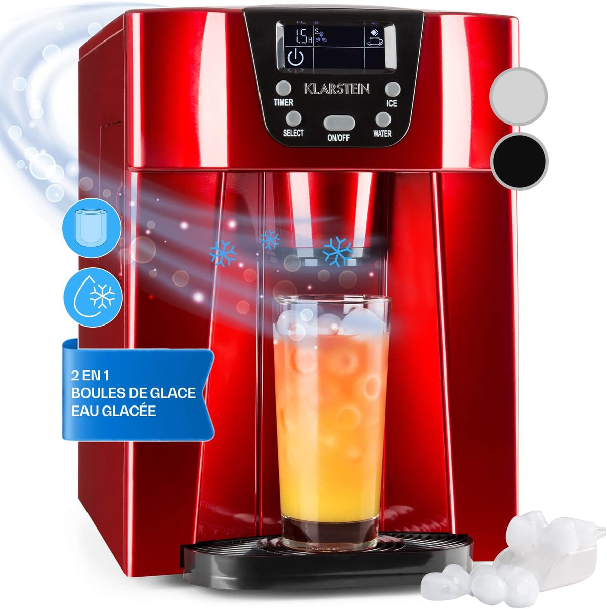 Kostkarka do lodu KLARSTEIN, maszyna do lodu, 2 l, 12 kg – Czarny, oświetlenie LED, Icemaker, Szybka produkcja Do 12 kg Glakonu – pojemność 2 l