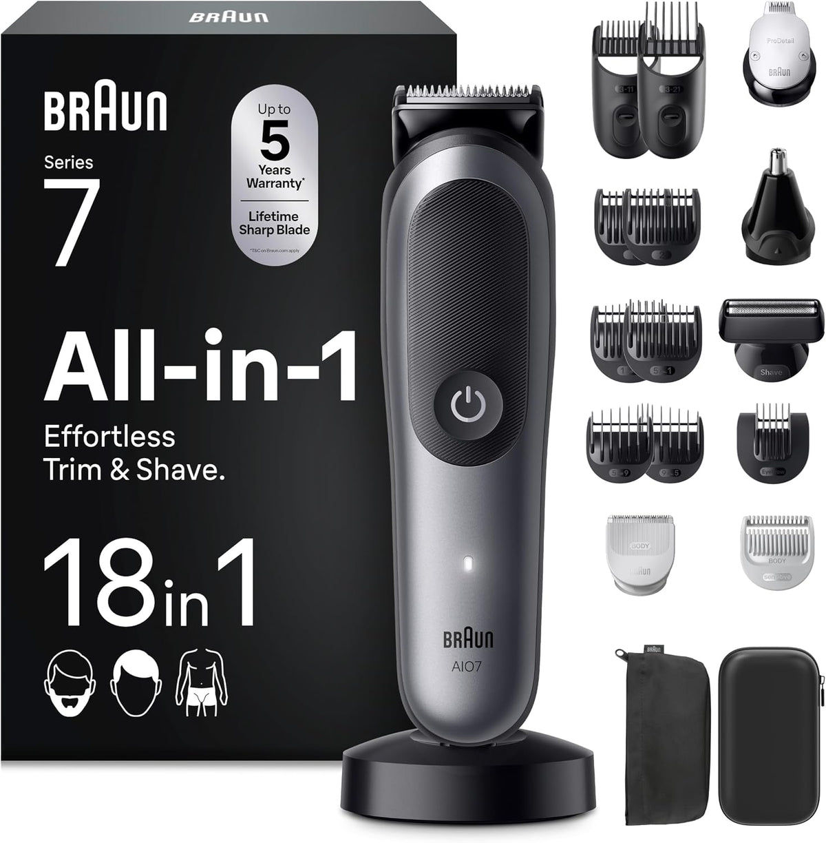Kosiarki do korpusów Braun, AIO7585, Brązowy / Szary – Series 7 AIO7585 Men 's elektryczny Kosiarka, Szary, All- In- One 18- in-1 18-en-1