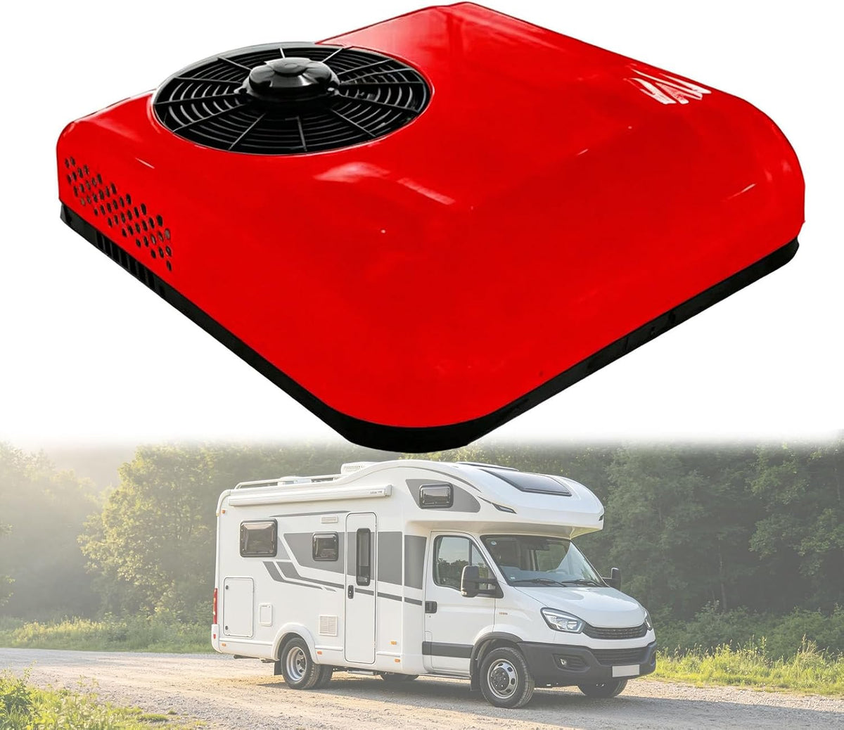 ALSUP Klimatyzator, 24 V – 68 × 68 × 15 cm, Czerwony, Red- 24 V, kemping – Parking dla kemping- Samochody / Kamiony / Bus Red-24 V
