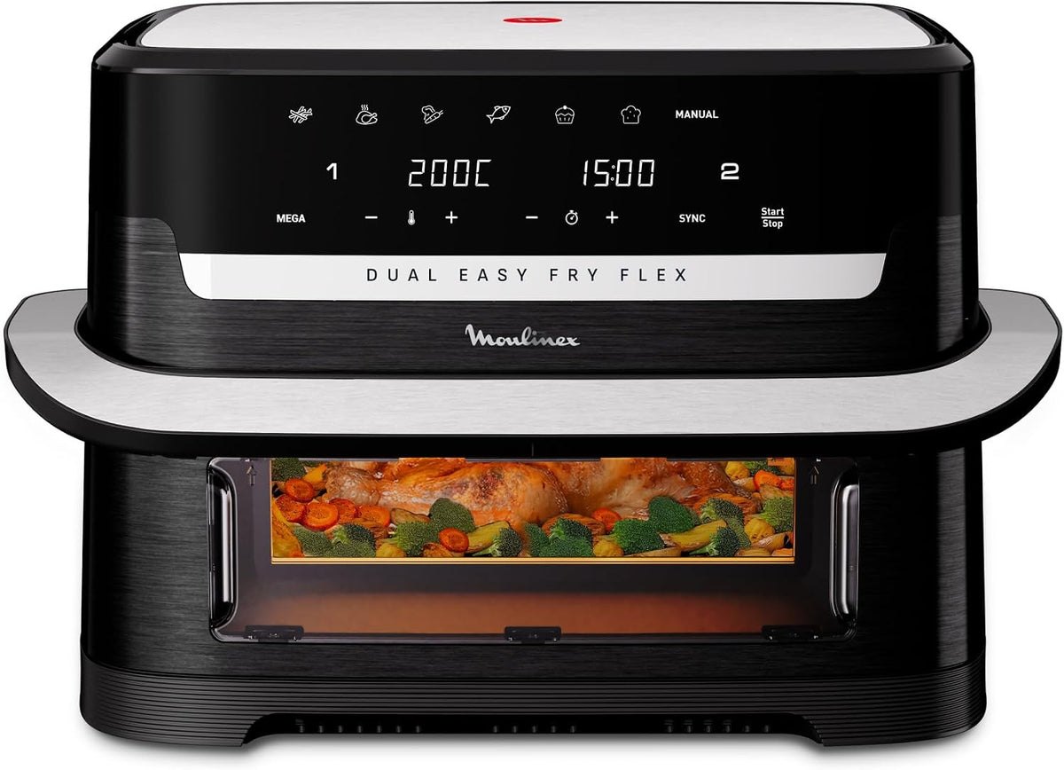 Moulinex Frytkownica beztłuszczowa, air fryer, 9 l, 1,75 kg – Czarny, suszarka na gorące powietrze, 7 programów, zdejmowalny