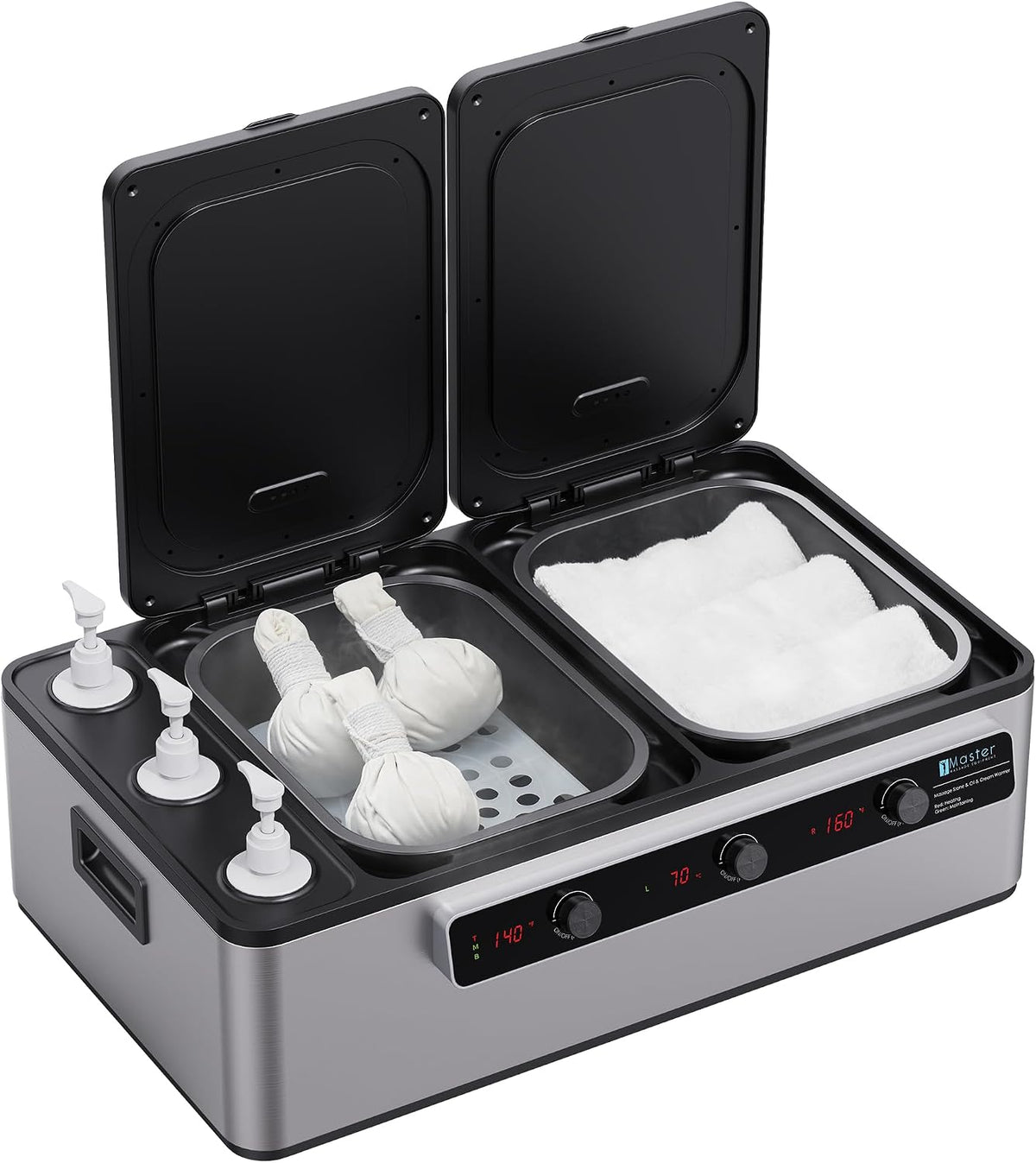 Grzejnik elektryczny Master Massage Equipment, 50 W – Czarny, 3 butelki, profesjonalny