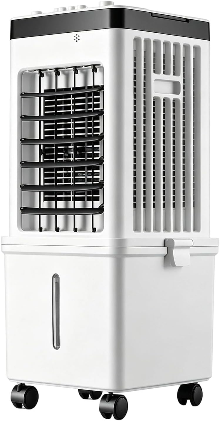 Klimatyzator przenośny – klimatyzator mobilny, 80 W, Biały, Klimatyzator – 3 prędkości, Automatyczne oscylacja, duży zbiornik, tłumik