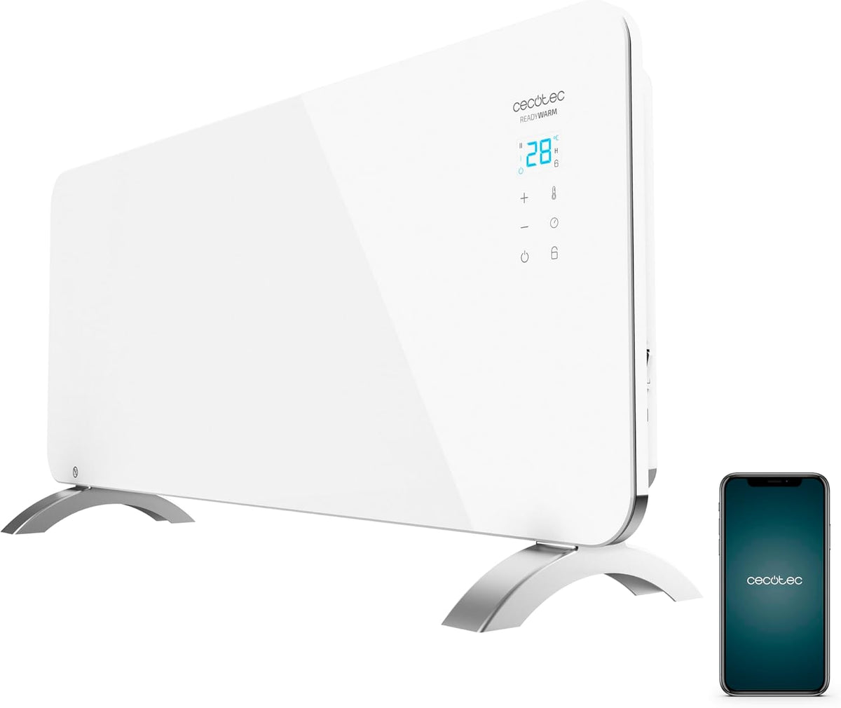 Cecotec Grzejnik elektryczny – 2000 W, 20 m, 7,4 kg, Czarny – Wi-Fi, 2000 W. Elektryczny grzejnik, tłumik, Gotowe Ciepło 6750 Crystal Connection