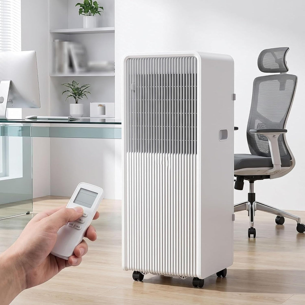 GIOFEOIK Klimatyzator przenośny, klimatyzator mobilny – 10000 Btu, 35 m, Biały, Klimatyzator 24H – minutnik, Inteligentna jednostka AC z osuszaczem