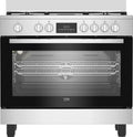 Płyta grzewcza Beko – BGM11226EX, 90 x 60 cm, 111 l, 3,6 kW – Srebrny / Czarny, stal nierdzewna, funkcja grilla, kuchenka z piekarnikiem – 5 palników