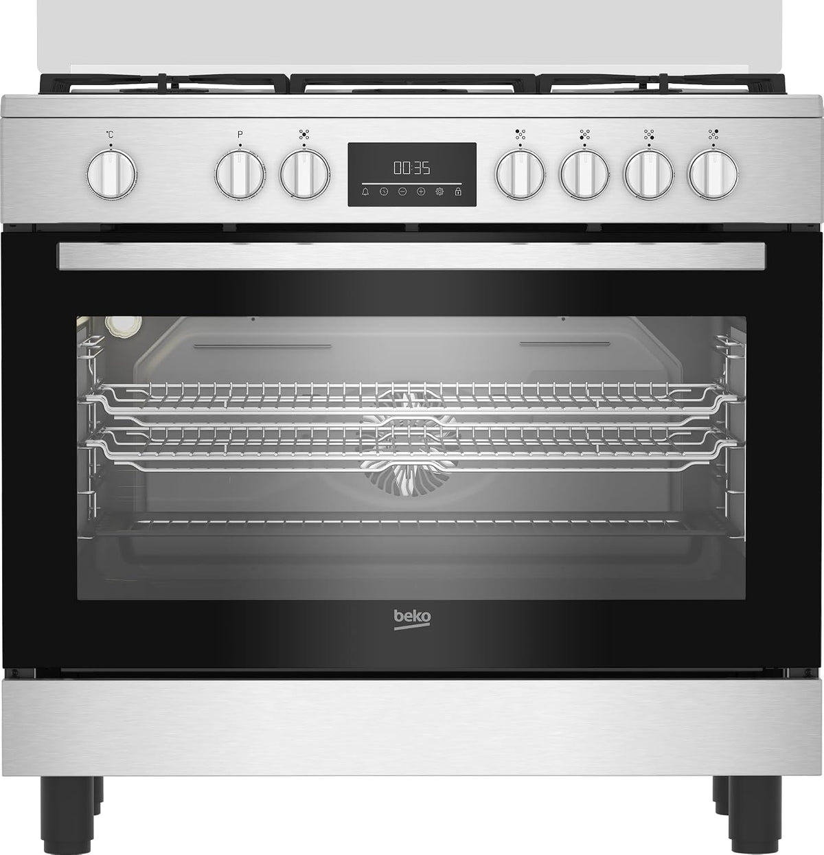 Płyta grzewcza Beko – BGM11226EX, 90 x 60 cm, 111 l, 3,6 kW – Srebrny / Czarny, stal nierdzewna, funkcja grilla, kuchenka z piekarnikiem – 5 palników