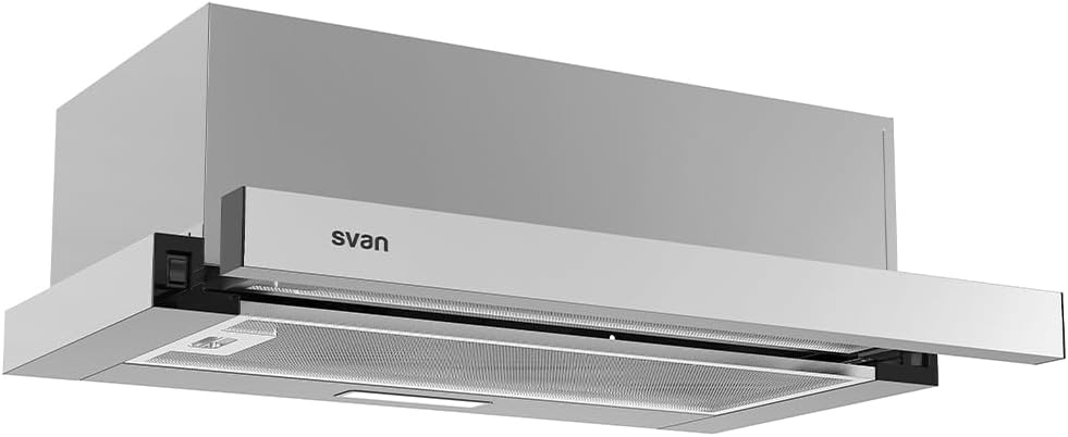 Okap kuchenny SVAN, SPCE602AX, 60 cm – 64 dB, Srebrny, stal nierdzewna, oświetlenie LED – Zmywarka SPCE602AX. 301m3, 301m3 / h, 2 Filtry
