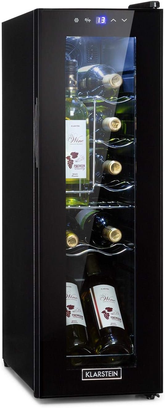 Chłodziarka do wina Klarstein, 32 l, 25 x 80 x 45 cm, 85 W – Czarny, oświetlenie LED, Shiraz, mini lodówka – lodówka do wina, winiarka