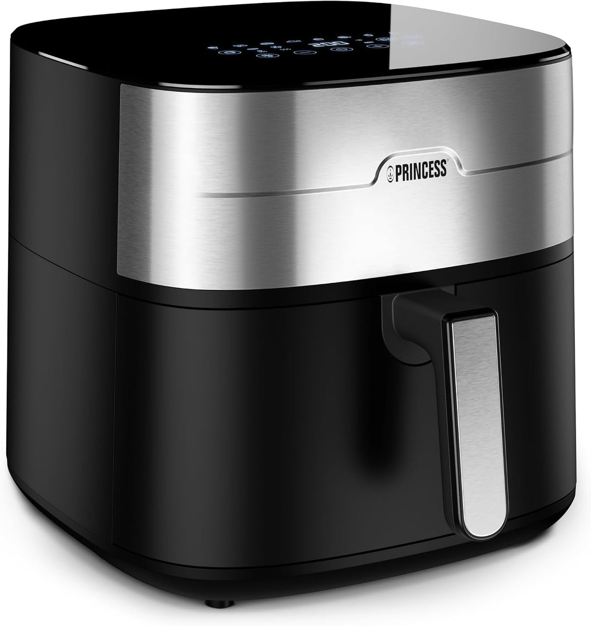 Princess Frytkownica beztłuszczowa – air fryer, 8 l, 2000 W, 1,8 kg – Czarny/Srebrny, oświetlenie LED, timer, funkcja grilla – Airfryer