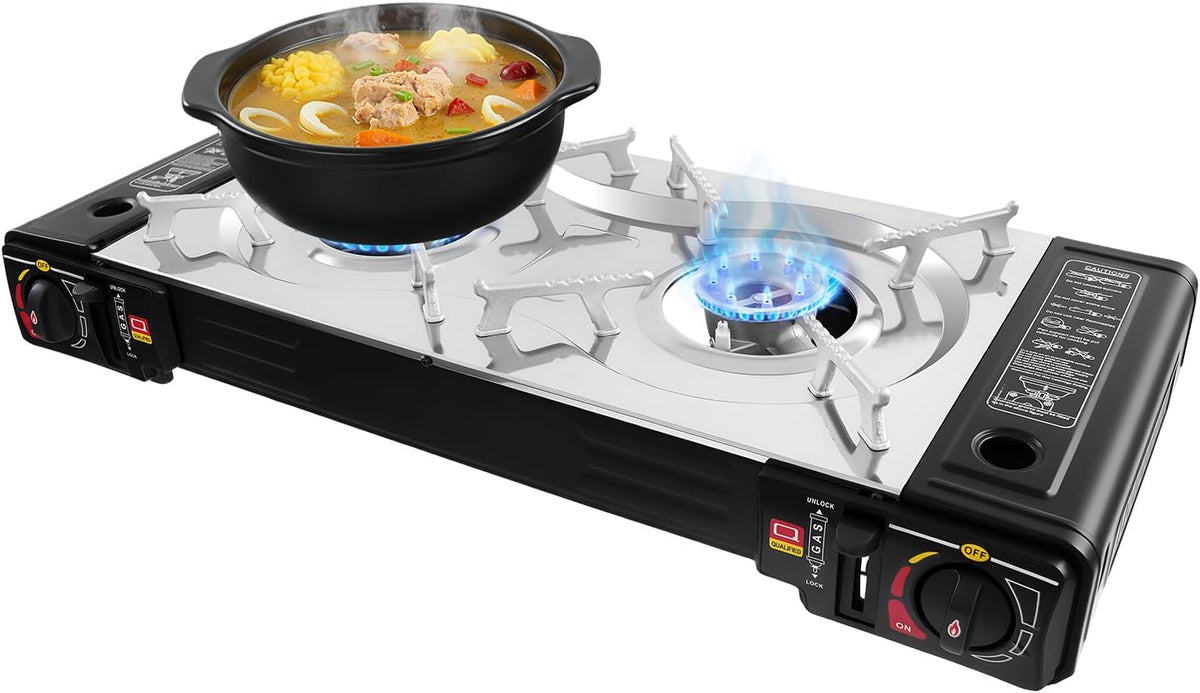 Grill WUSRTO, 45 x 24 x 2 cm, 2500 W – 100 g, Czarny, aluminium, kuchenka przenośna – Płyta gazowa, 2 pola grzewcze, plener