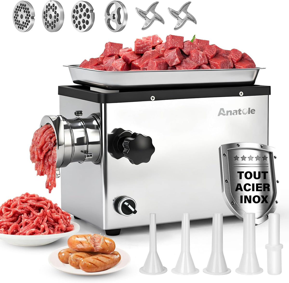 Zmywarka Anatole, 1100 W – 220 V, 35,5x 20x 2,5 cm, Srebrny, stal nierdzewna – miejsce do przechowywania, maszynka do mięsa, profesjonalny